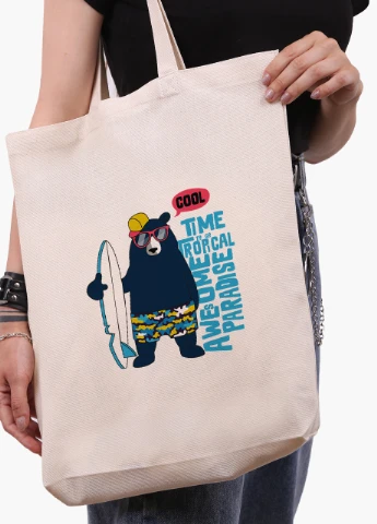 Эко сумка шоппер белая Крутой Медведь (Cool Bear) (9227-2067-WTD) Еко сумка шоппер біла 41*39*8 см MobiPrint (215977411)