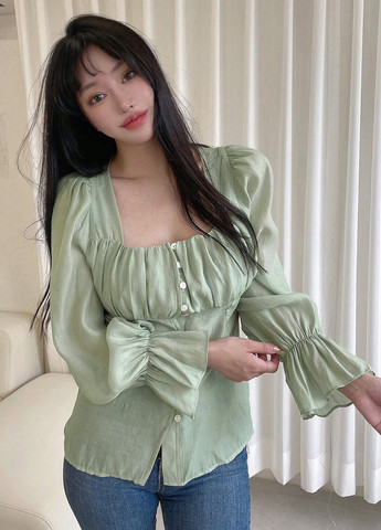 Светло-бирюзовая блуза SHEIN