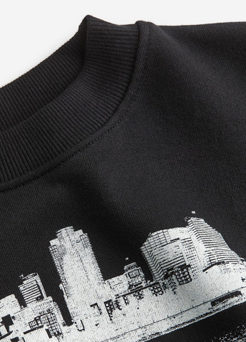 H&M свитшот рисунок черный спортивный, кэжуал хлопок