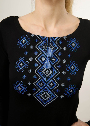 Жіноча вишита футболка з довгим рукавом Карпатський орнамент блакитна вишивка Melanika (250206142)
