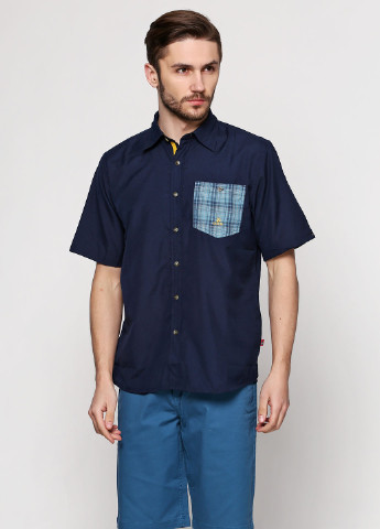 Темно-синяя кэжуал рубашка однотонная OCK с коротким рукавом