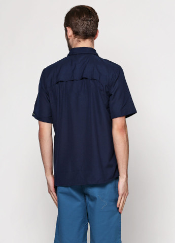 Темно-синяя кэжуал рубашка однотонная OCK с коротким рукавом