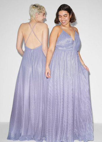 Сиреневое вечернее платье клеш, с открытой спиной C&A однотонное