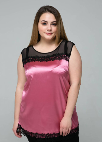 Розовая летняя атласная блуза с кружевом тони розовая Tatiana