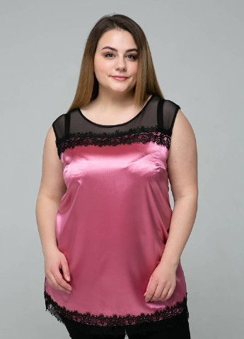 Розовая летняя атласная блуза с кружевом тони розовая Tatiana