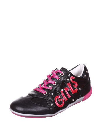 Детские черные осенние кроссовки Primigi на шнурках с аппликацией для девочки
