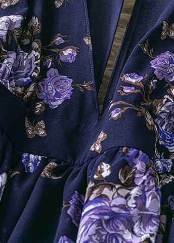 Темно-синее кэжуал платье а-силуэт SHEIN с цветочным принтом