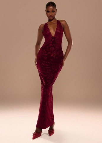 Бордовое коктейльное, вечернее, кэжуал платье с открытой спиной SHEIN розы