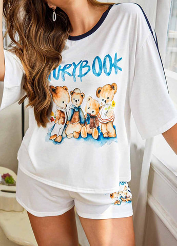 Біла всесезон піжама (футболка, шорти) футболка + шорти SHEIN