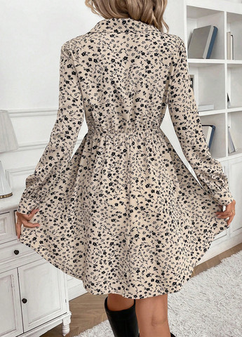 Комбинированное деловое, кэжуал платье клеш, рубашка SHEIN с цветочным принтом