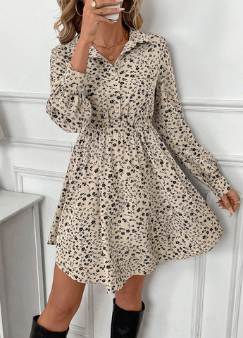 Комбинированное деловое, кэжуал платье клеш, рубашка SHEIN с цветочным принтом