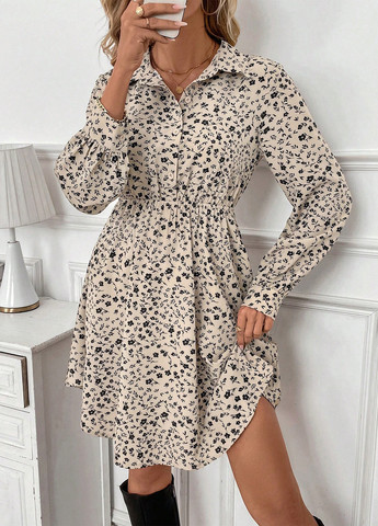 Комбинированное деловое, кэжуал платье клеш, рубашка SHEIN с цветочным принтом