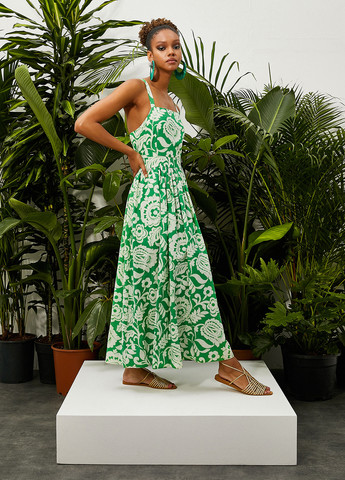 Зеленое кэжуал платье клеш KOTON с рисунком