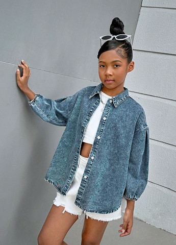 Темно-синяя джинсовая рубашка варенка SHEIN