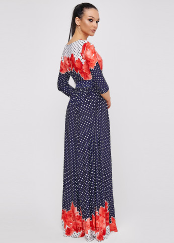Темно-синее коктейльное платье макси ST-Seventeen с цветочным принтом