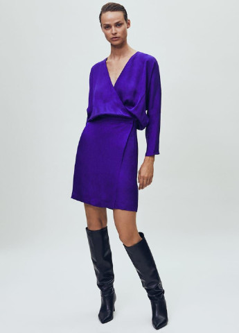 Фиолетовое кэжуал платье на запах Massimo Dutti однотонное