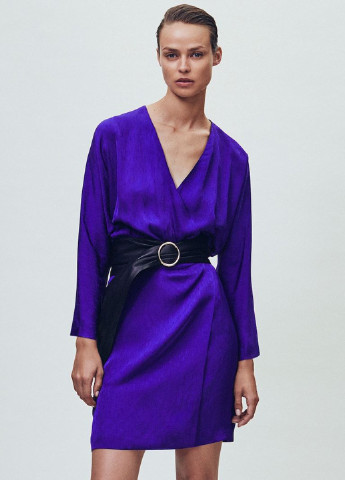 Фіолетова кежуал сукня на запах Massimo Dutti однотонна