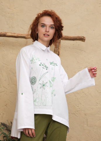 Біла демісезонна дизайнерська туніка з вишивкою INNOE Блуза с вышивкой
