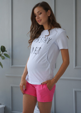 Біла літня футболка для вагітних та годуючих матусь з секретом для годування To Be
