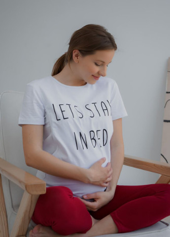 Біла літня футболка для вагітних та годуючих матусь з секретом для годування To Be
