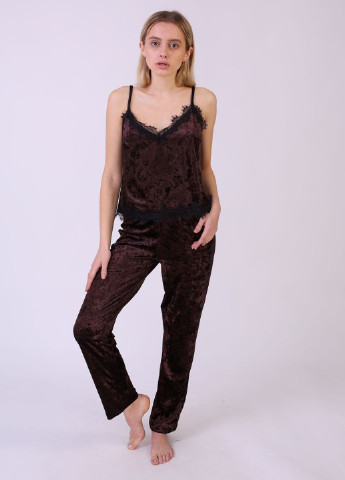 Темно-коричневая всесезон пижама (топ, брюки) топ + брюки Serenade