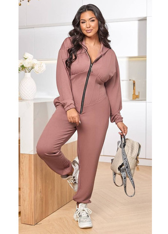 Комбинезон No Brand комбинезон-брюки однотонный темно-бежевый спортивный, кэжуал полиэстер, трикотаж