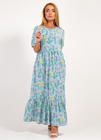 Бирюзовое кэжуал платье Bessa с цветочным принтом