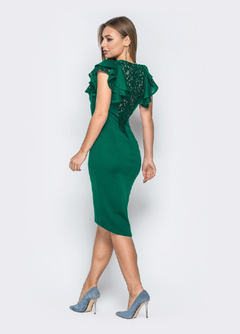 Зеленое кэжуал зелёное платье с воланами на рукавах и вырезом по спинке Dressa