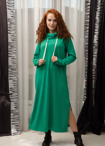 Зеленое спортивное длинное платье-худи спортивного стиля платье-худи INNOE однотонное