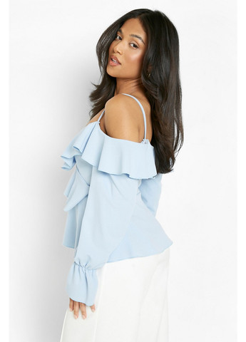 Світло-блакитна блуза на запах, з баскою Boohoo