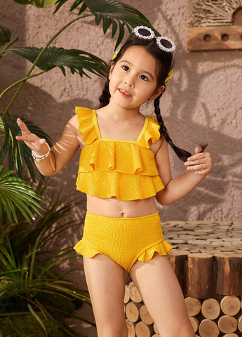 Желтый летний купальник (топ, трусики) топ, раздельный SHEIN