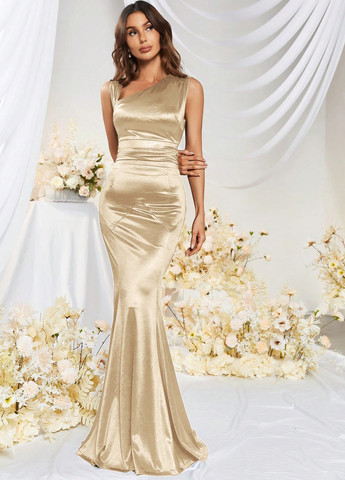 Золотий вечірня, святковий сукня годе SHEIN однотонна