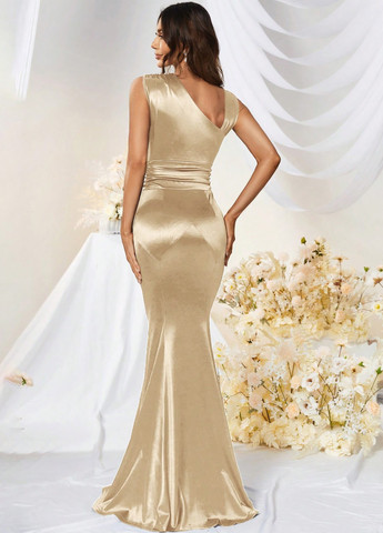 Золотий вечірня, святковий сукня годе SHEIN однотонна