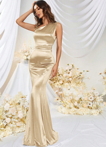 Золотий вечірня, святковий сукня годе SHEIN однотонна