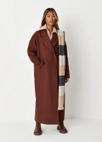 Коричневе демісезонне Пальто двобортне Missguided