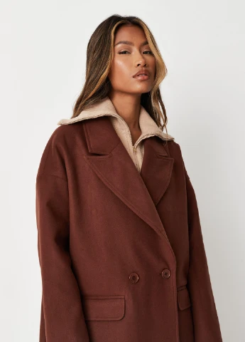 Коричневе демісезонне Пальто двобортне Missguided
