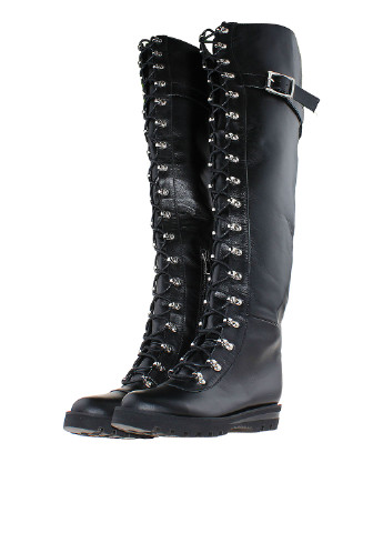 Женские черные сапоги ботфорты Franzini со шнуровкой, с пряжкой и на высоком каблуке