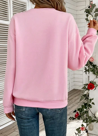 Розовый свитшот SHEIN сердечки без декора (365682853)