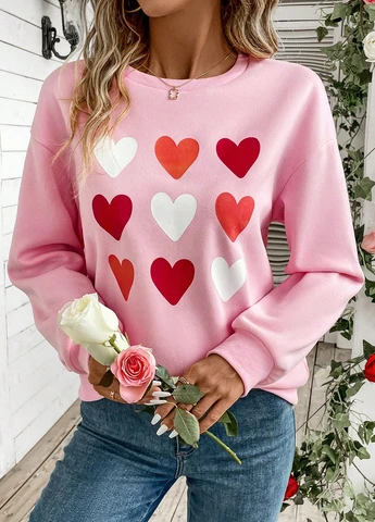 Розовый свитшот SHEIN сердечки без декора (365682853)