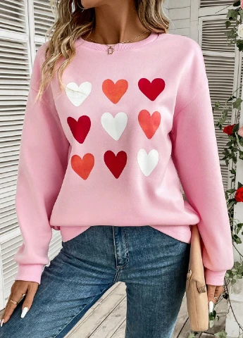 Розовый свитшот SHEIN сердечки без декора (365682853)