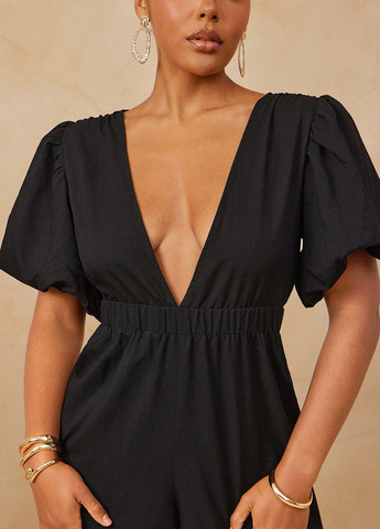 Комбінезон SHEIN комбінезон-брюки однотонний чорний кежуал поліестер