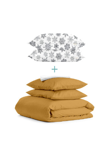 Комплект полуторного постельного белья RANFORS MUSTARD SNOWFLAKES GREY White (2 наволочки 50х70 в подарок) Cosas (251281565)