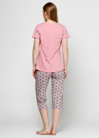 Розово-коричневая всесезон пижама (футболка, капри) Elitol
