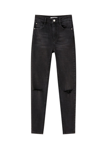 Черные демисезонные скинни, укороченные джинсы Pull & Bear
