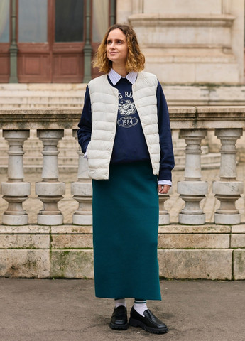 Бирюзовая кэжуал однотонная юбка Uniqlo карандаш