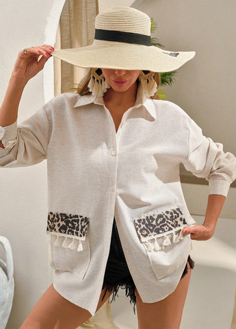 Белая кэжуал рубашка однотонная SHEIN