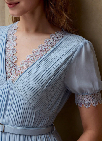 Світло-блакитна вечірня, кежуал сукня плісована SHEIN однотонна