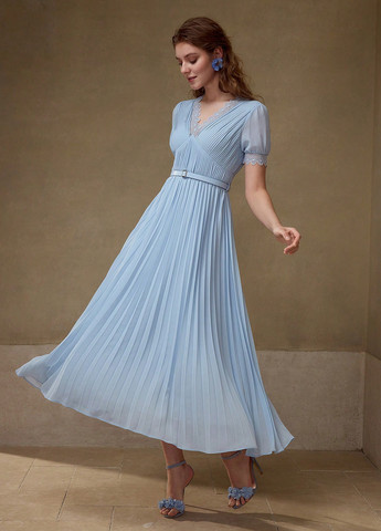 Світло-блакитна вечірня, кежуал сукня плісована SHEIN однотонна