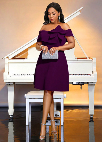 Фіолетова святковий, коктейльна, вечірня сукня кльош, з відкритими плечима SHEIN однотонна