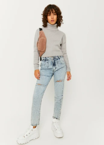 Серый демисезонный джемпер Tally Weijl Fashion Pullovers - TURTLE NECK TEXT PULLOVER